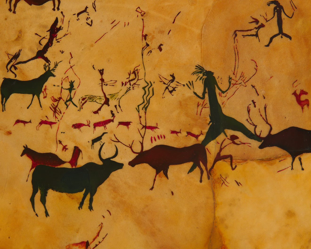 LACQUERED PARCHMENT COFFEE TABLE WITH STYLIZED CAVE PAINTINGS BY MARIA TERESA FERNANDEZ